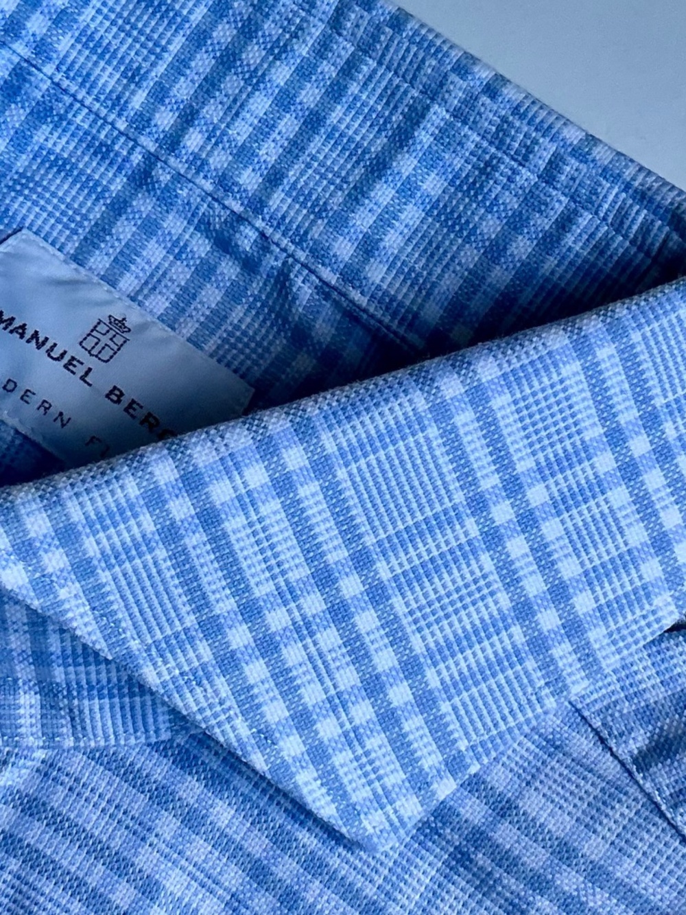 Emanuel Berg light colour checkered  cotton shirt Sz 16 / 41 made in Poland 🇵🇱